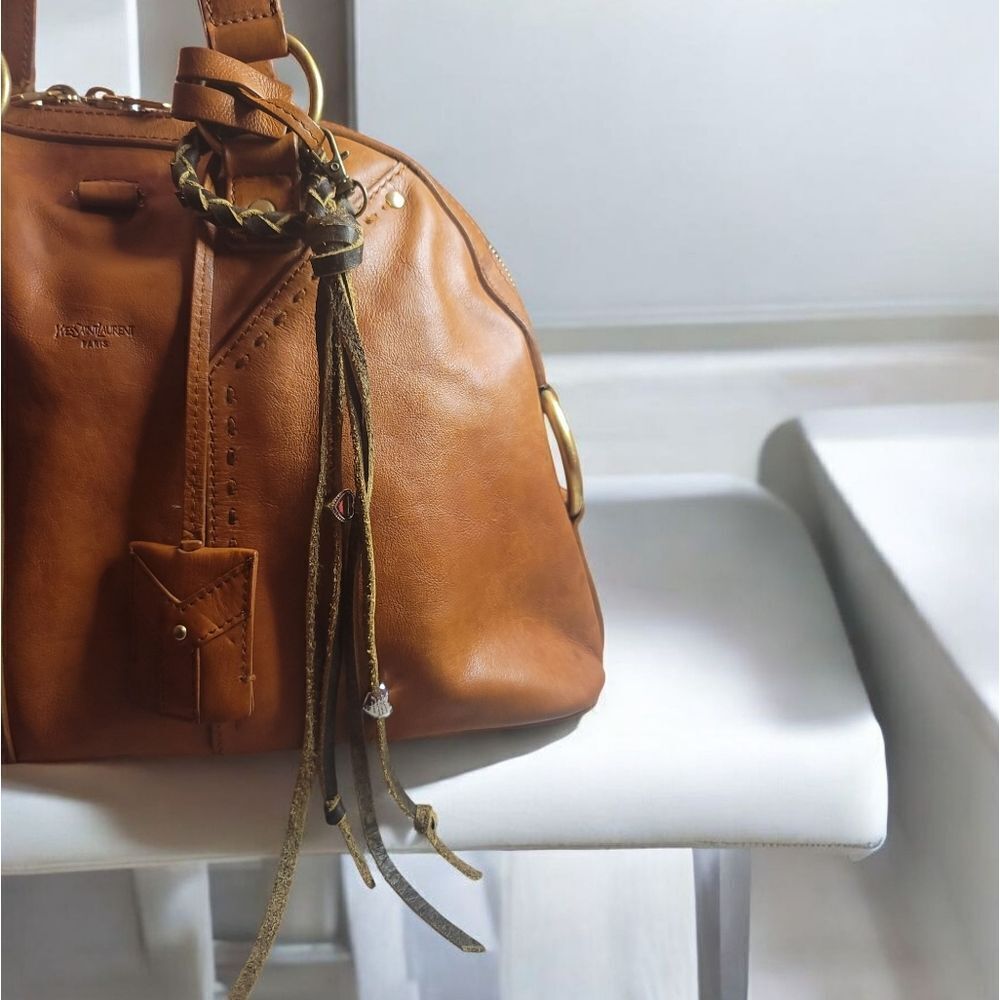 Leather Brown Braided Bag Charm